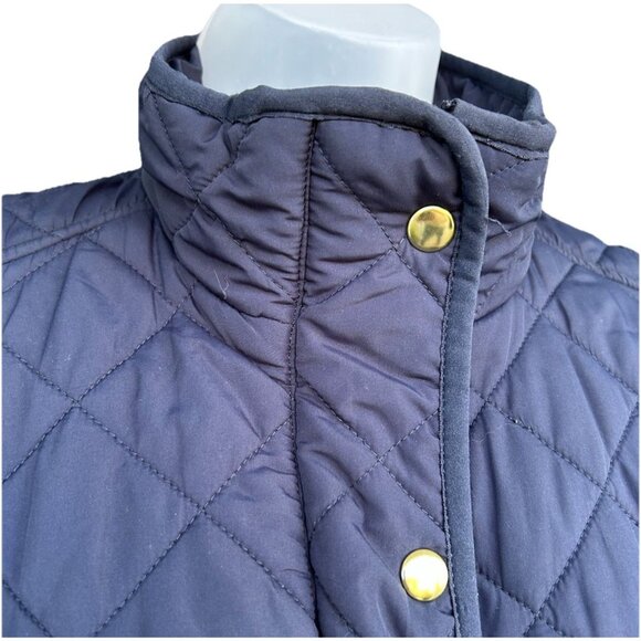 J Crew Full Zip Quilted Barn Jacket Women's Size Medium Navy Blue Gold Casual - Picture 7 of 11